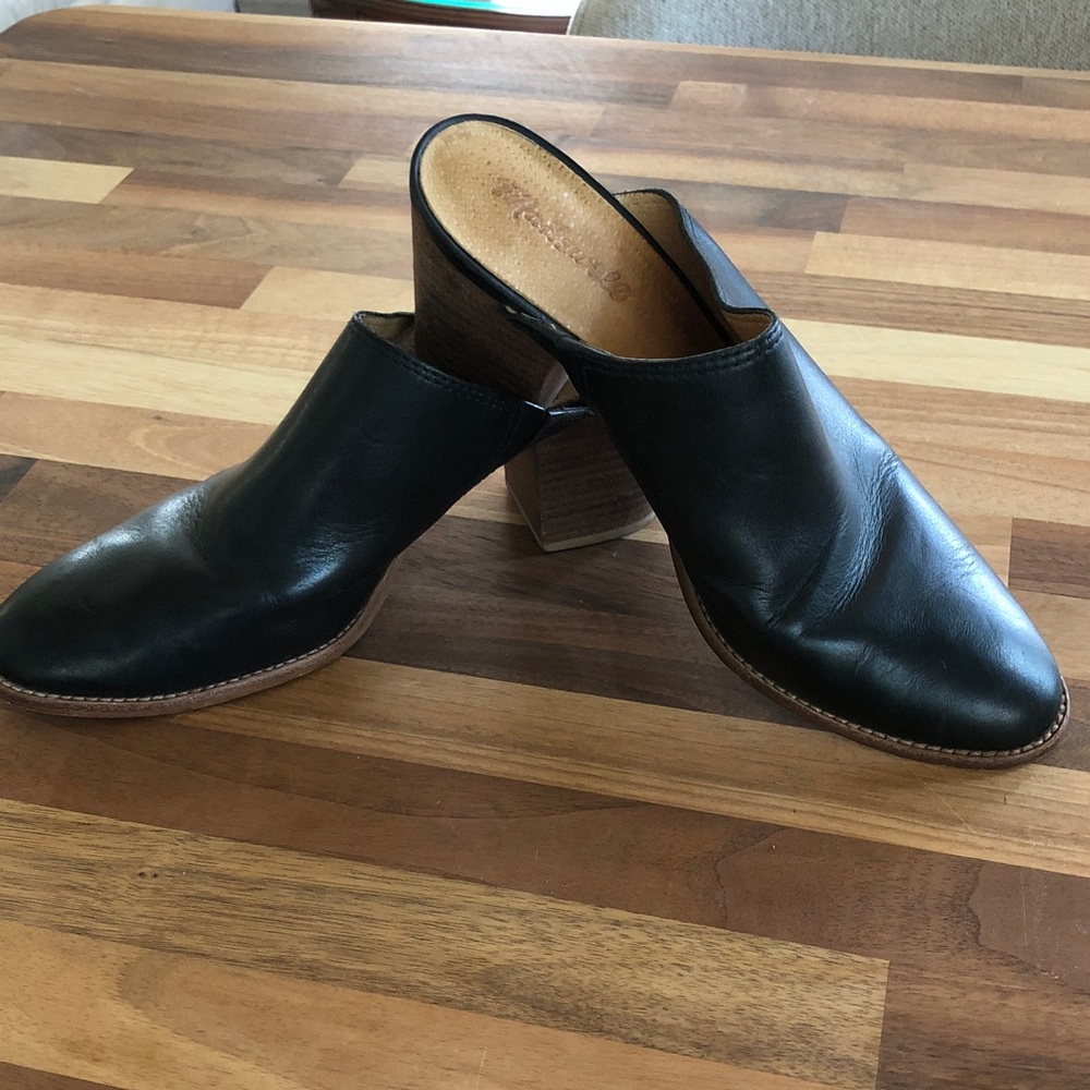 Madewell Black Leather Slip-On Block Mules